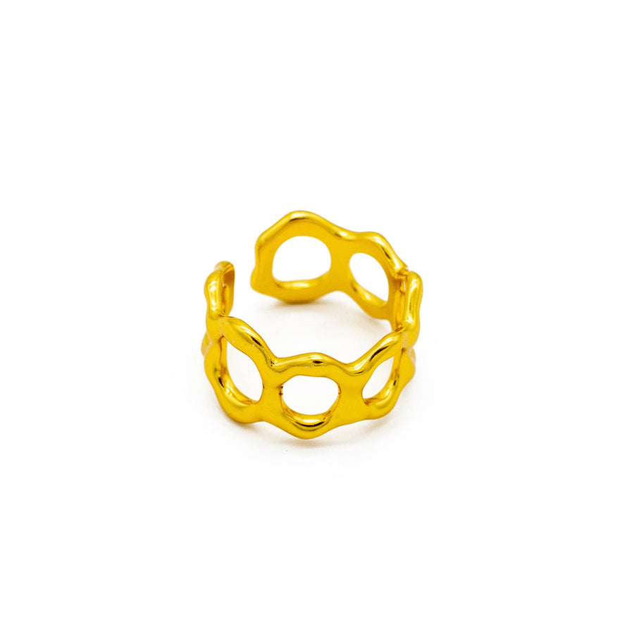 'Kriel' gold open ring honeycomb pattern made of 925 sterling silver