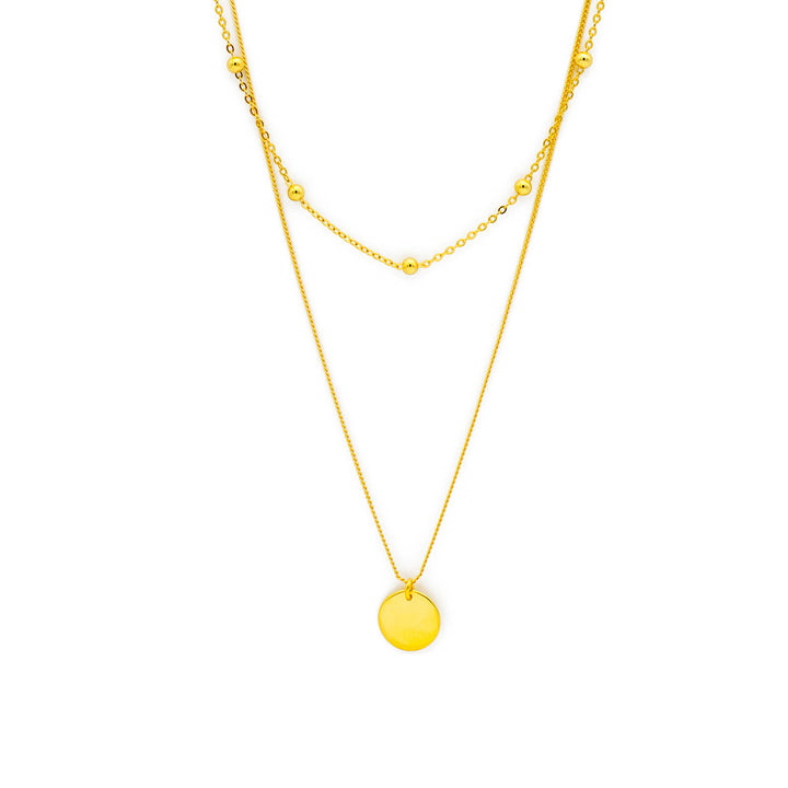 'Leuna' gold double chain with plate pendant made of 925 sterling silver