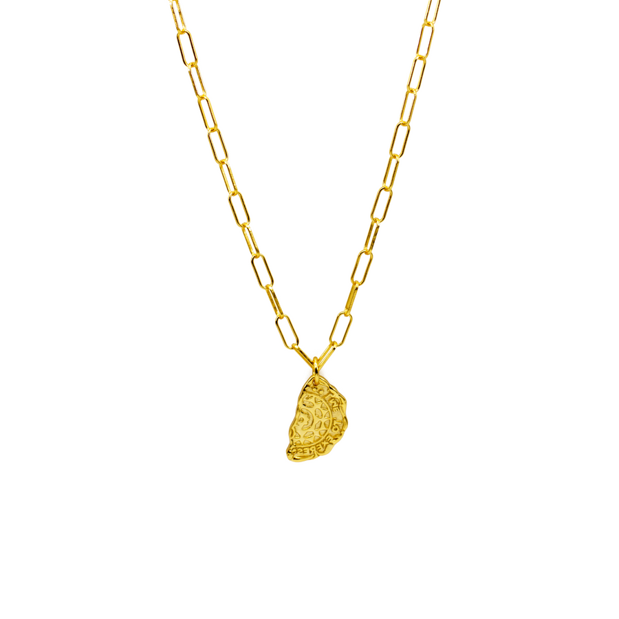 'Caerus' gold necklace with half coin pendant made of 925 sterling silver