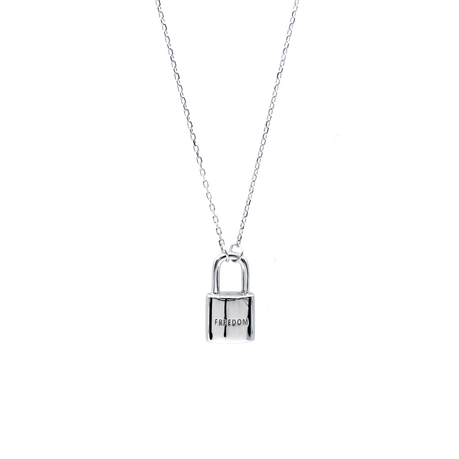 'Freedom' gold necklace with lock pendant made of 925 sterling silver