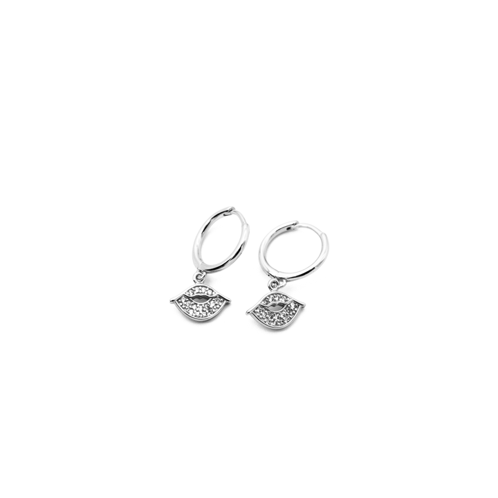 'Leslie' silver hoop earrings with kiss pendant made of 925 sterling silver