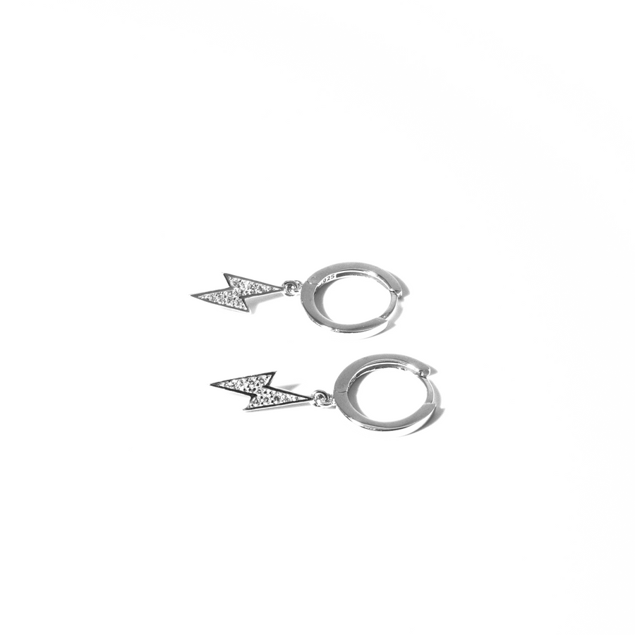 'Mallory' silver hoop earrings with lightning bolt charm made from 925 sterling silver