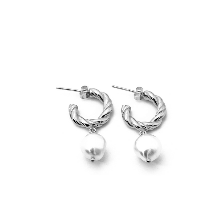 'Livia' silver earrings hoops with pearl pendant made of 925 sterling silver