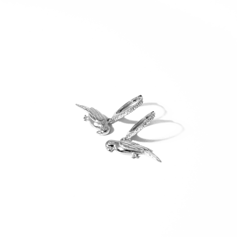 'Jazmin' silver hoop earrings with parrot pendant made of 925 sterling silver