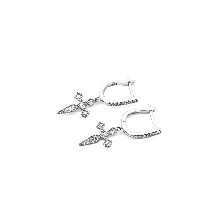 'Camryn' silver 925 sterling silver cross pendant hoop earrings