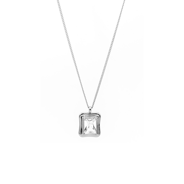 'Alberta' silver curb chain with a square pendant made of 925 sterling silver