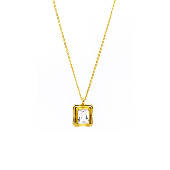 'Alberta' gold curb chain with a square pendant made of 925 sterling silver