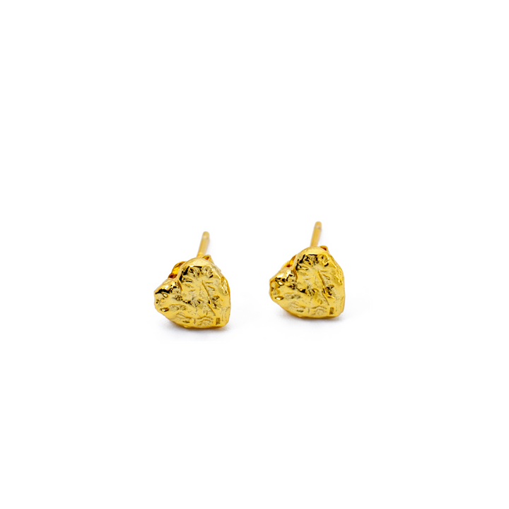 'Brynlee' gold heart shaped earrings studs made from 925 sterling silver