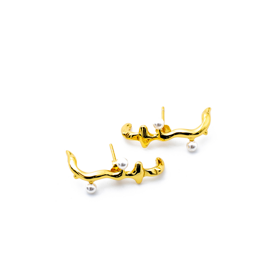 'Charity' gold coral branch earrings-ear climbers made of 925 sterling silver