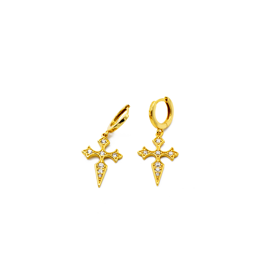 'Diya' gold hoop earrings with a cross pendant made of 925 sterling silver