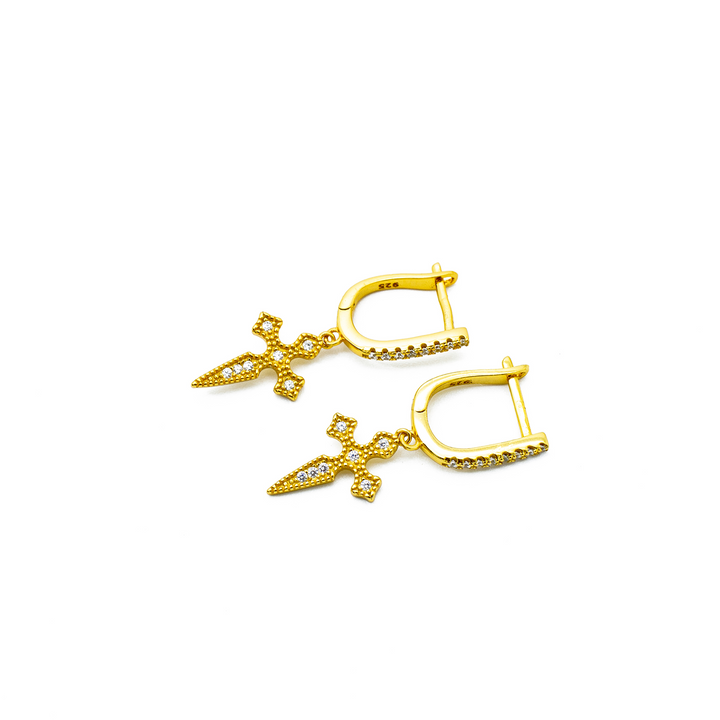 'Camryn' gold 925 sterling silver cross pendant hoop earrings