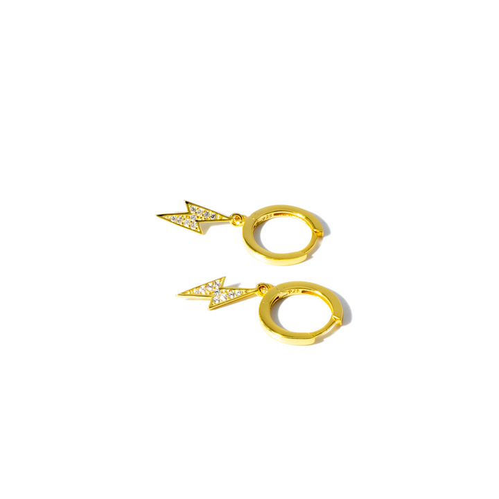 'Mallory' gold hoop earrings with lightning bolt charm made from 925 sterling silver