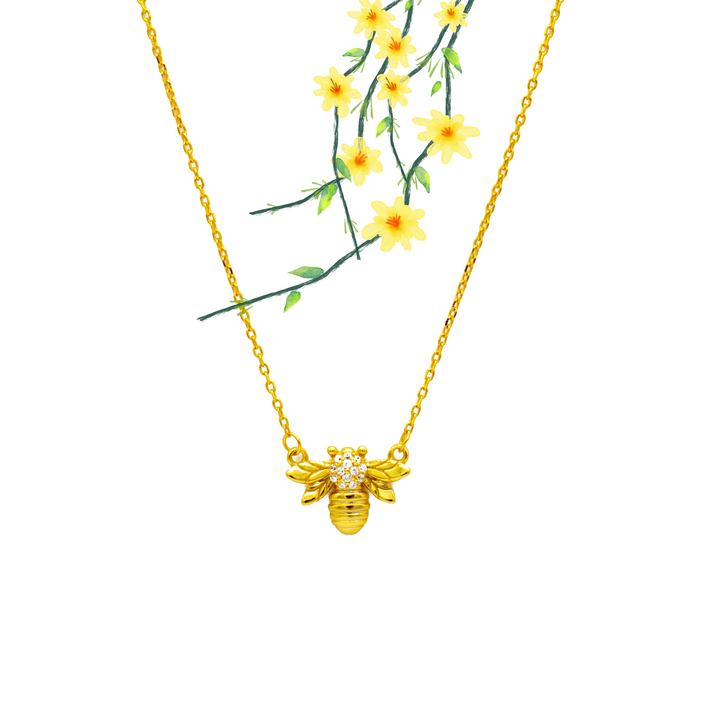 DEBORAH Figurative Damenkette mit Biene in Gold, Zirkonen