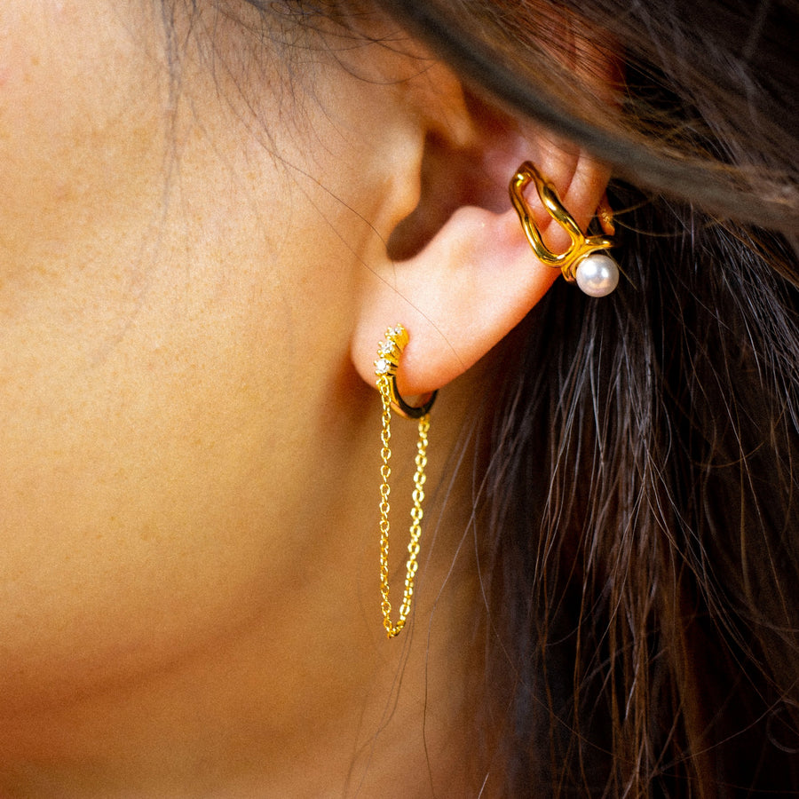 'Juara' gold earrings-Earcuff Ear clip bead trimmings made of 925 sterling silver