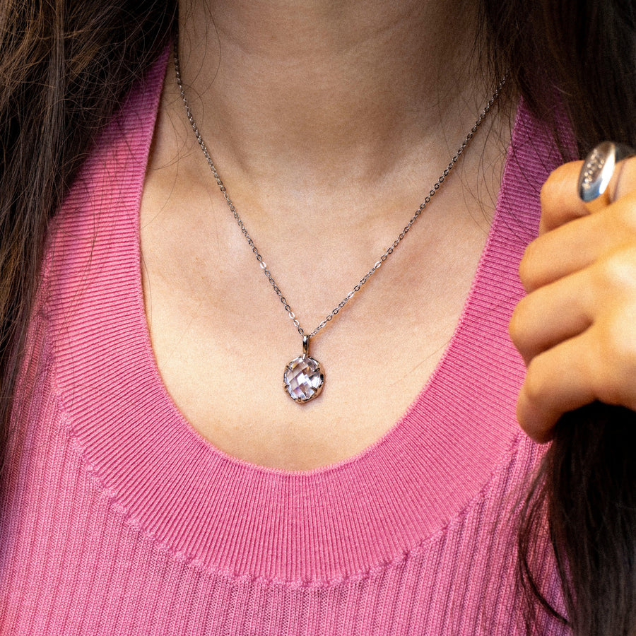 'Pune' silver necklace with oval crystal pendant in sterling silver