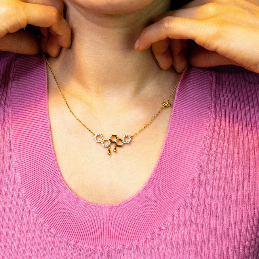 'Temuco' gold necklace necklace BEE WAX COMB with zirconia made of sterling silver