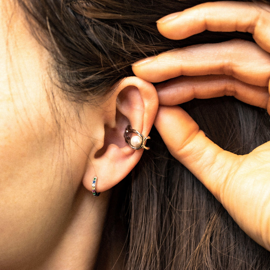 'Juara' silver earrings-earcuff bead trimmings made of 925 sterling silver