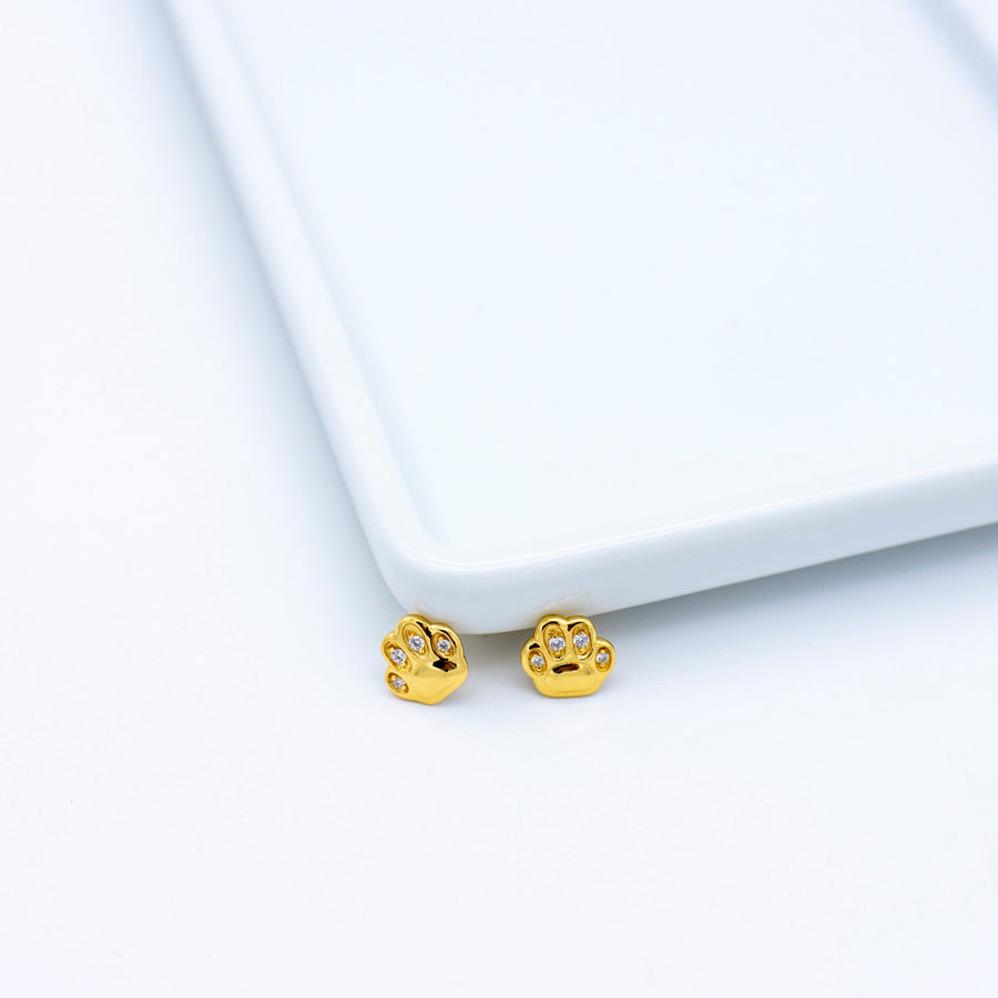 'Sematan' gold cat's paw stud earrings in sterling silver