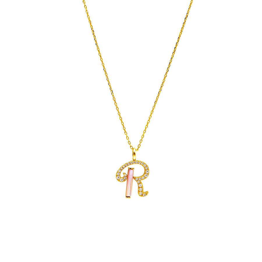 'Kasu' gold chain with letter R pendant made of sterling silver