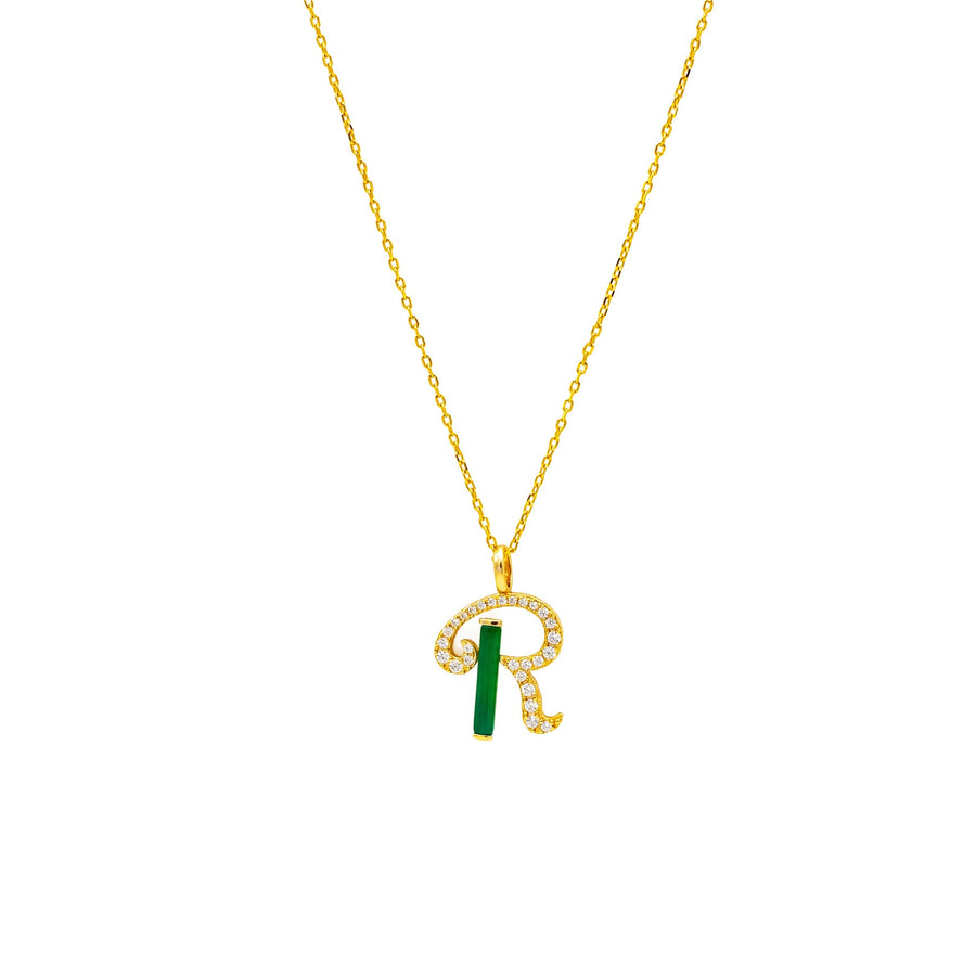 'Kasu' gold chain with letter R pendant made of sterling silver