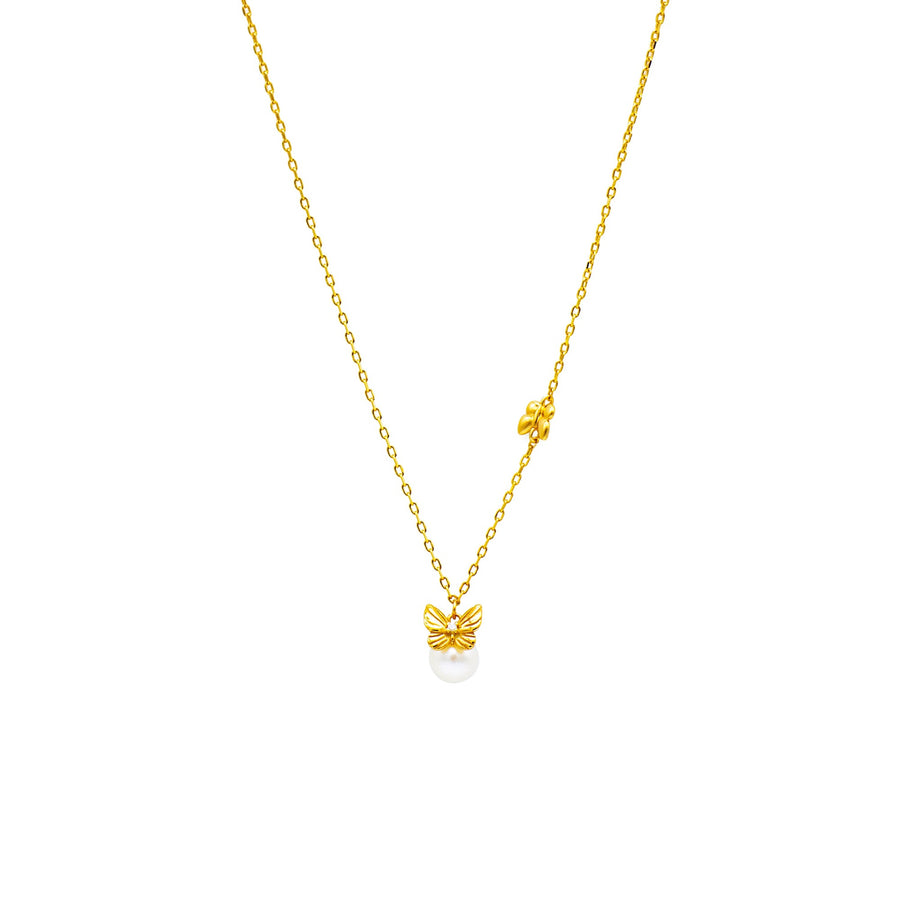 'Lundu' gold necklace with butterfly pendant made of 925 sterling silver