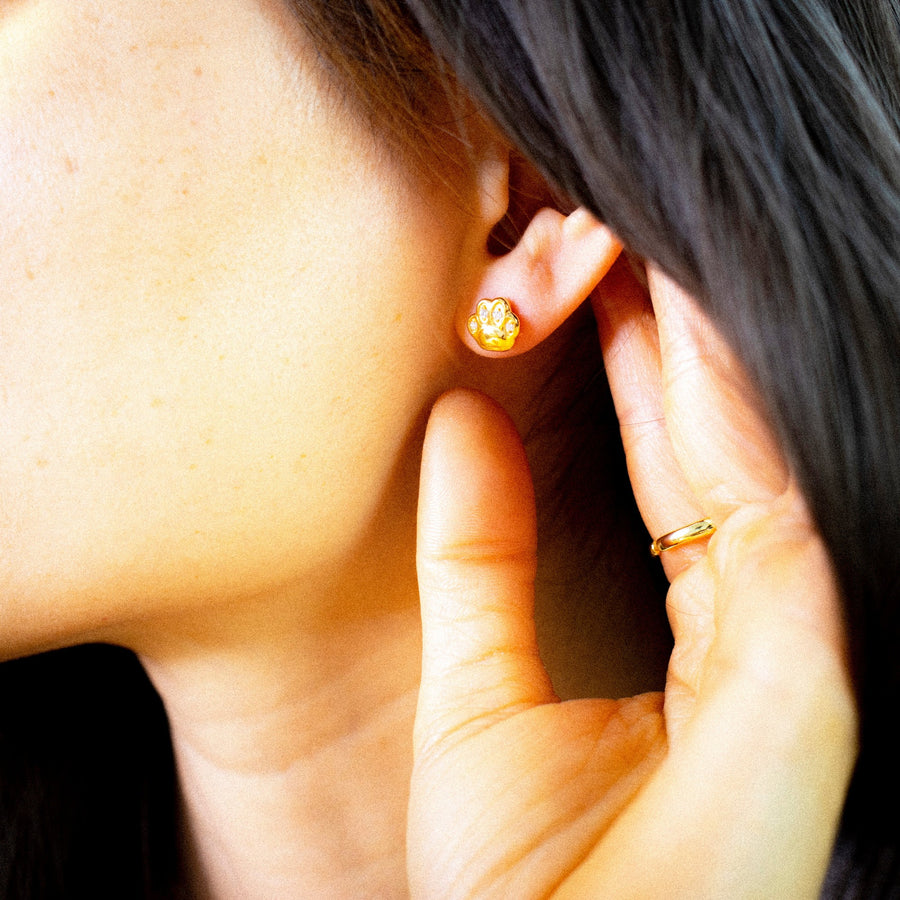 'Sematan' gold cat's paw stud earrings in sterling silver