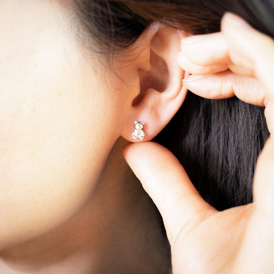 'Kalasin' silver TEDDY BEAR stud earrings in sterling silver