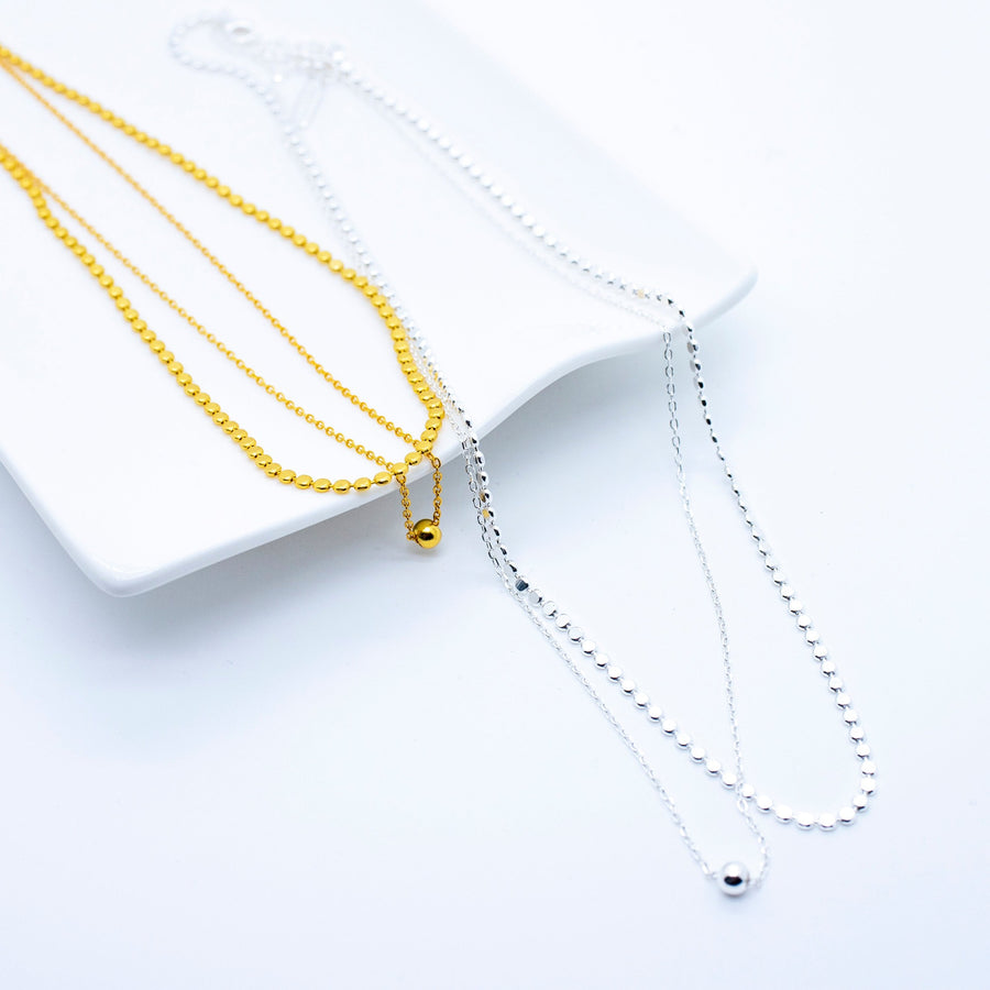 'Gladys' gold double strand necklace with 925 sterling silver bead pendant