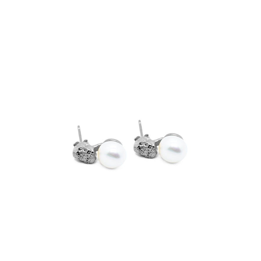 'Izamal' gold stud earrings with sterling silver pearl drop earrings