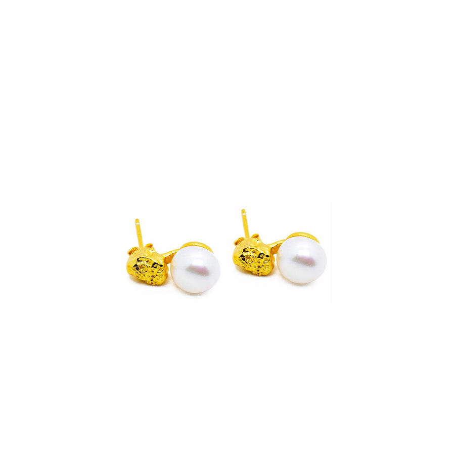 'Izamal' gold stud earrings with sterling silver pearl drop earrings