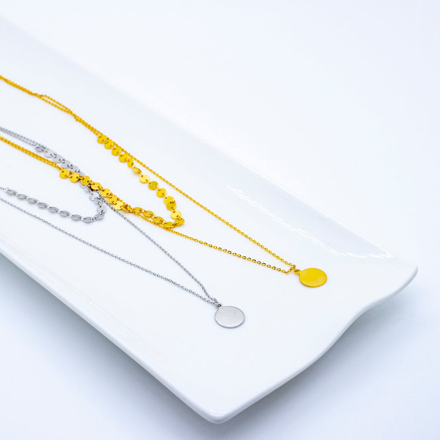 'Mingala' gold double chain with plate pendant made of 925 sterling silver