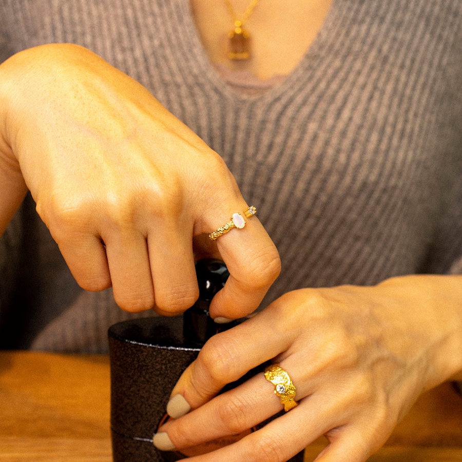 'Tala' gold open ring with stone setting made of 925 sterling silver