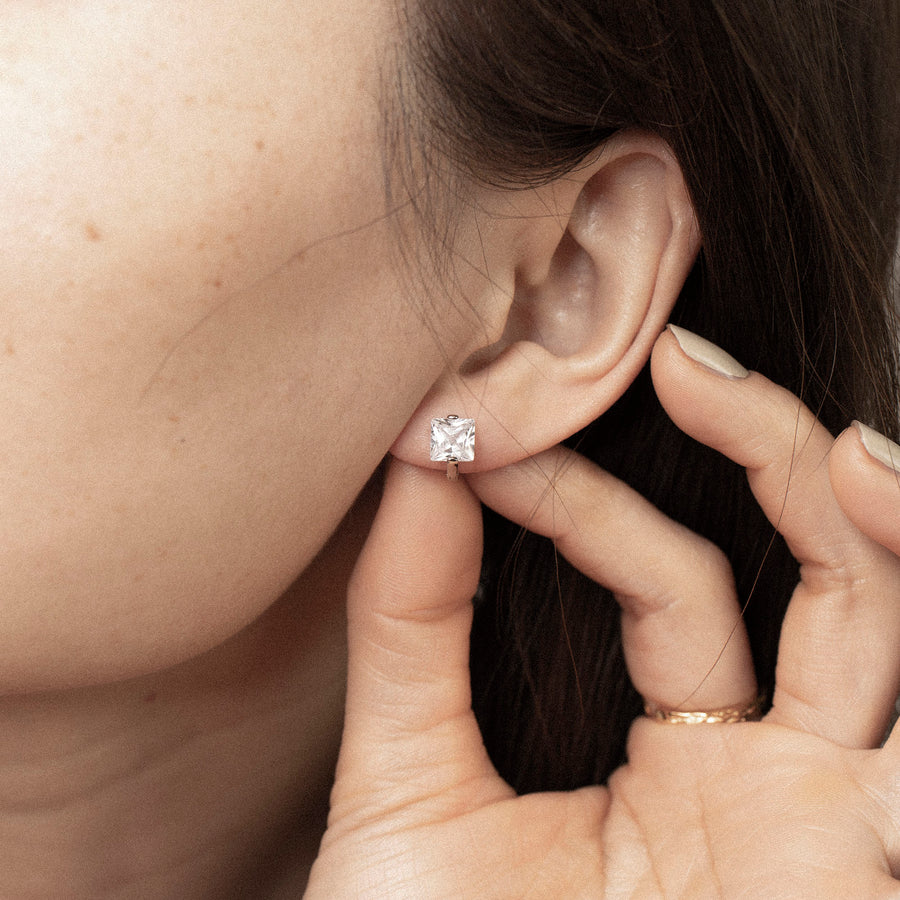 'Emmi' silver hoop earrings Huggies with stones made of 925 sterling silver