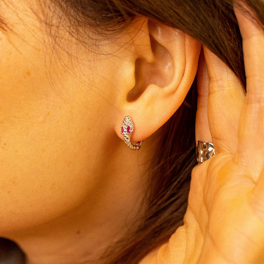 'Mazenga' silver snake hoop earrings in sterling silver