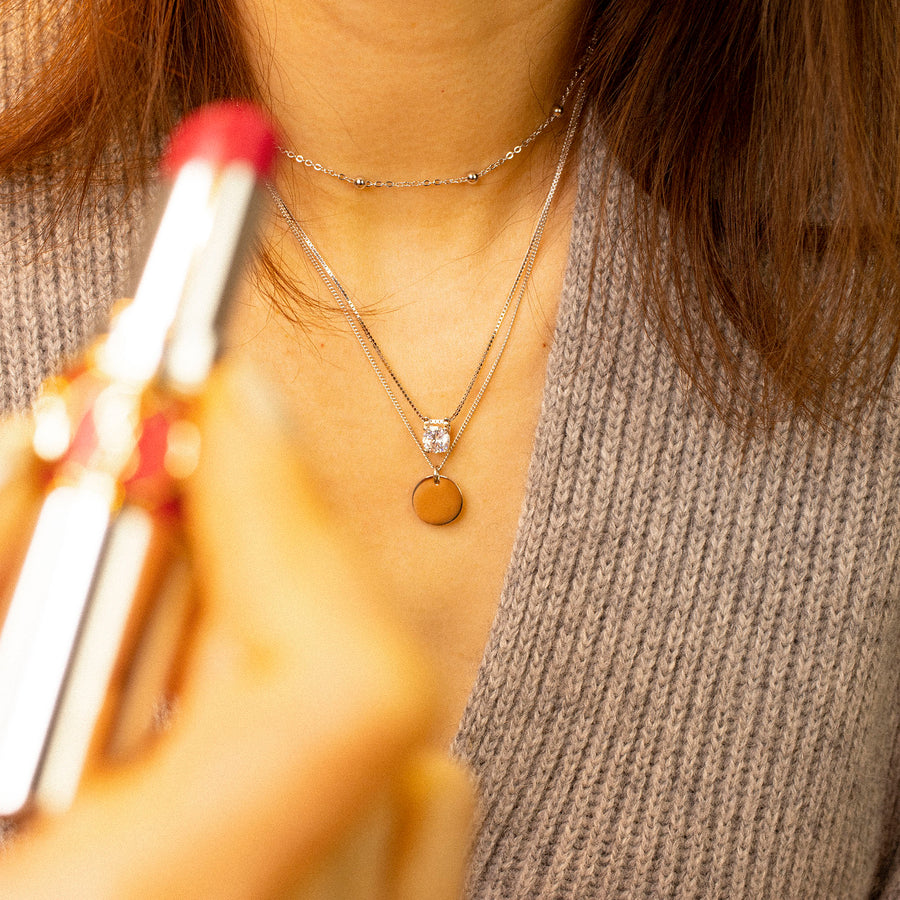 'Leuna' silver double chain with plate pendant made of 925 sterling silver