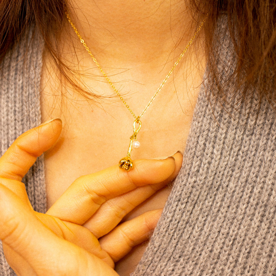 'Dubulu' gold necklace with flower bud made of 925 sterling silver