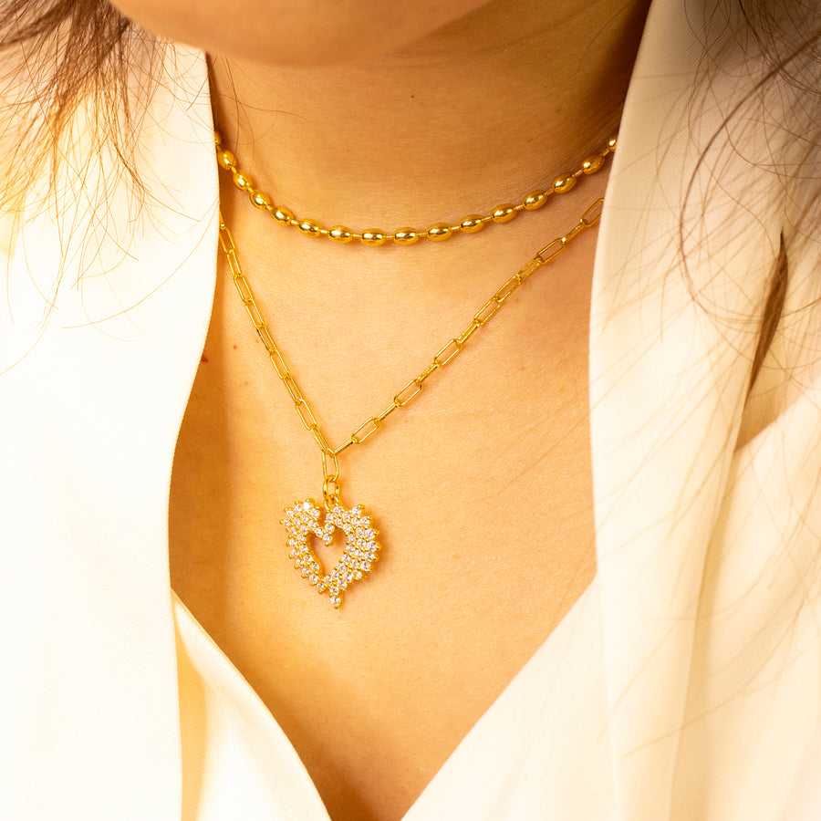 'Monserrat' gold necklace with heart pendant made of 925 sterling silver