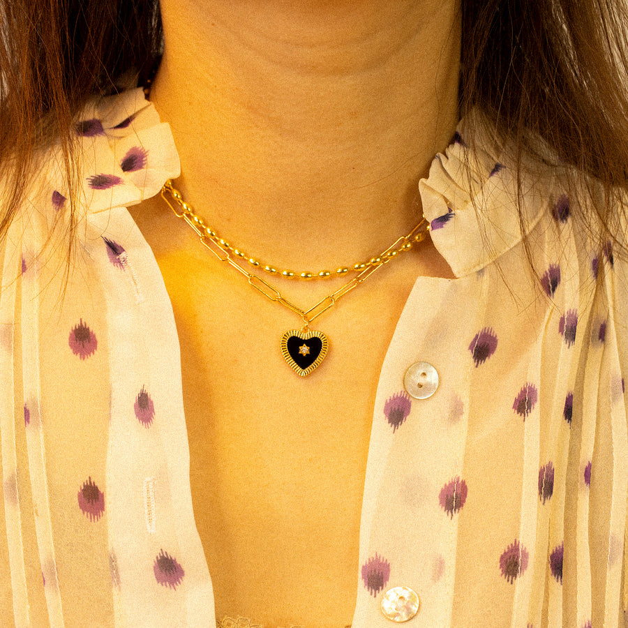 'Moanda' champagne gold necklace with heart pendant made of 925 sterling silver