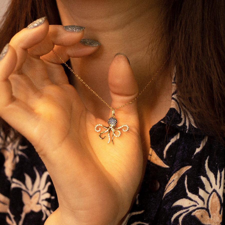 'Jimena' gold chain with octopus pendant made of 925 sterling silver