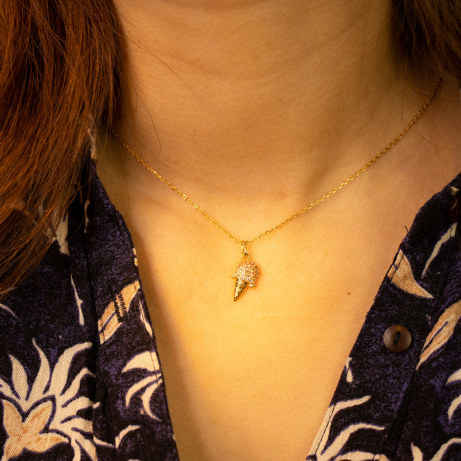 'Reese' gold chain with ice cream cone pendant made of 925 sterling silver