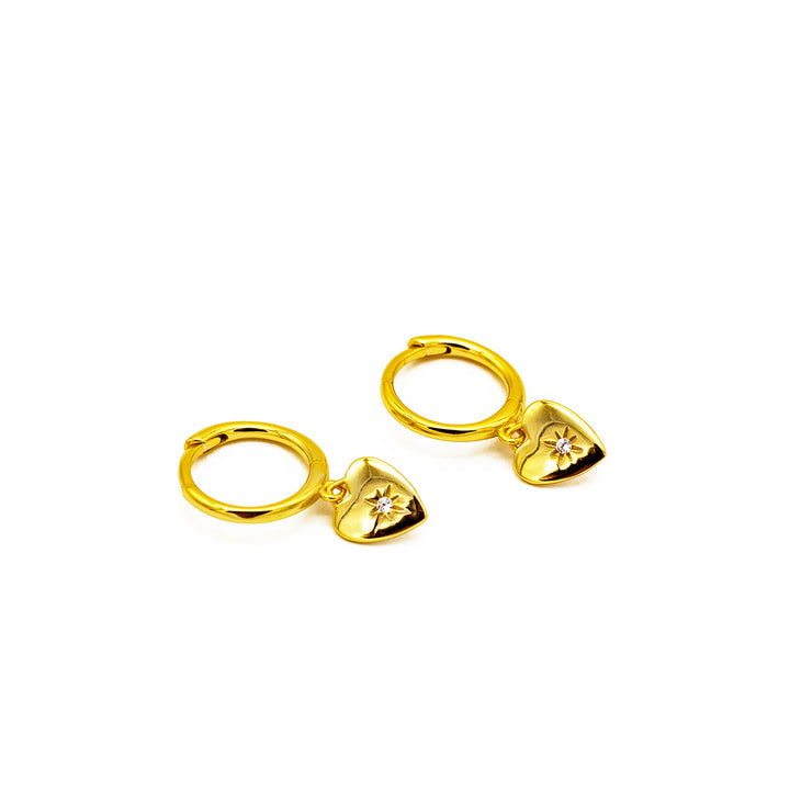 'Mafinga' gold hoop earrings with heart pendant made of 925 sterling silver