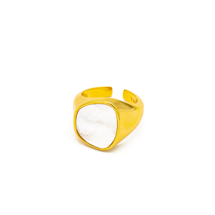 'Blitta' gold open ring with mother-of-pearl trimmings made of 925 sterling silver