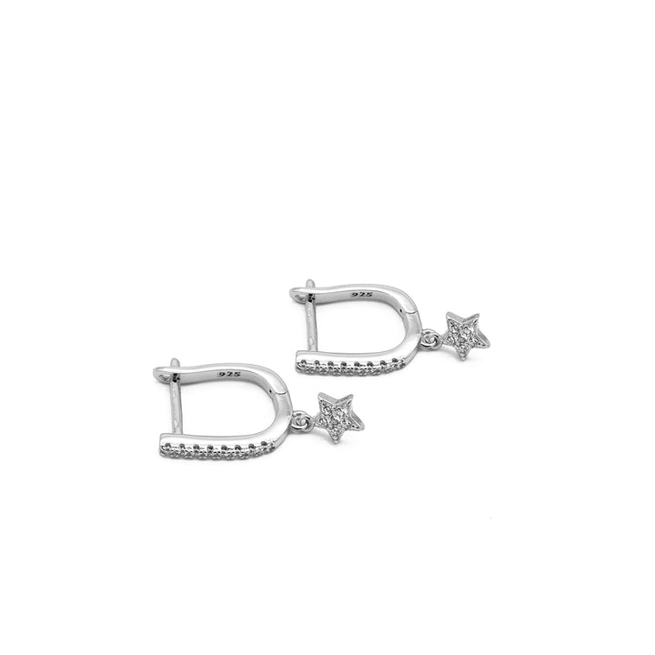 'Ocune' silver faceted hoop earrings with star pendant made of 925 sterling silver