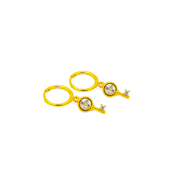 'Bonny' gold hoop earrings with key pendant made of 925 sterling silver