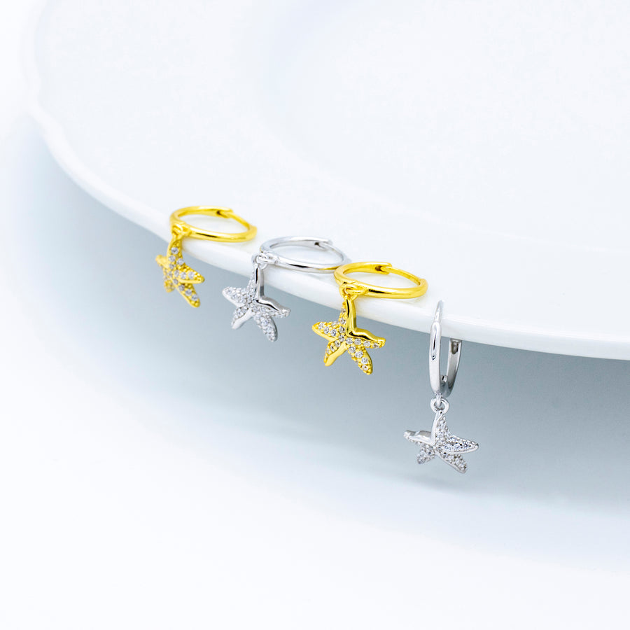 'Warri' silver hoop earrings with starfish pendant made of 925 sterling silver