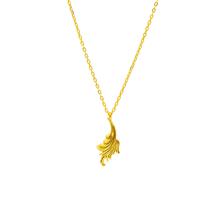 'Giyani' gold necklace with feather pendant made of 925 sterling silver