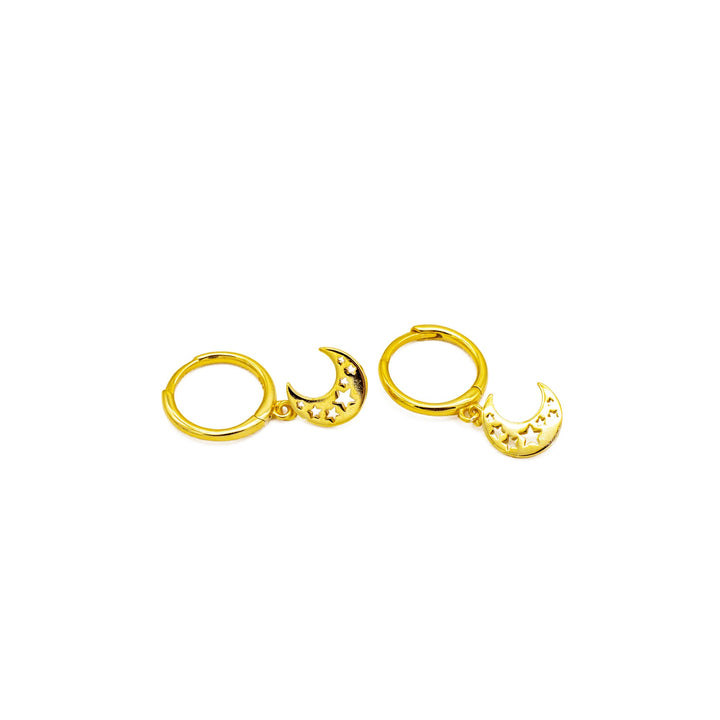 'Flores' gold hoop earrings with sterling silver crescent moon drop earrings