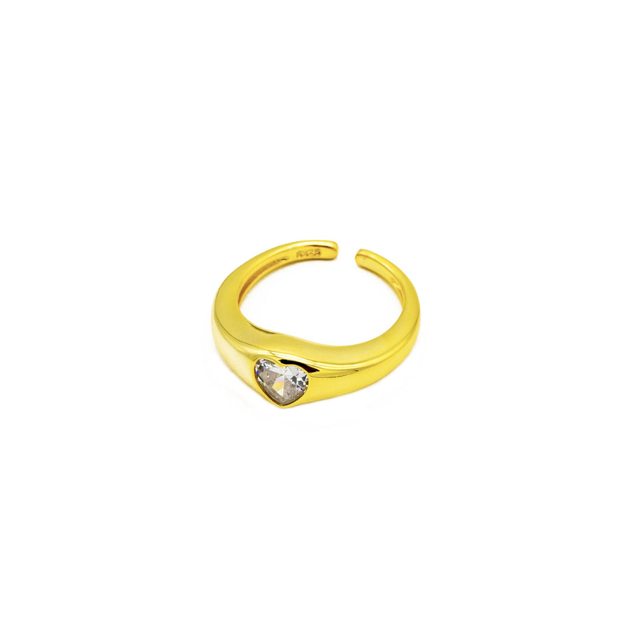 'Takaroa' gold ring with Loving Heart stone in sterling silver