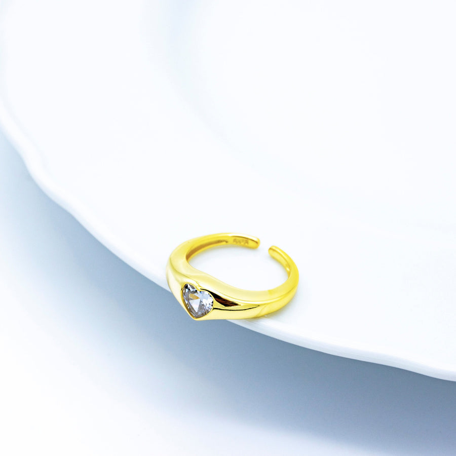 'Takaroa' gold ring with Loving Heart stone in sterling silver