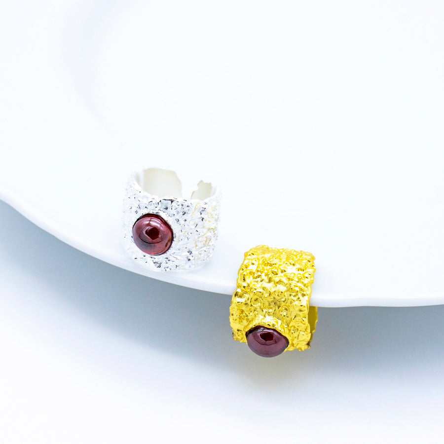 'Jacobina' gold band ring with gemstone in sterling silver